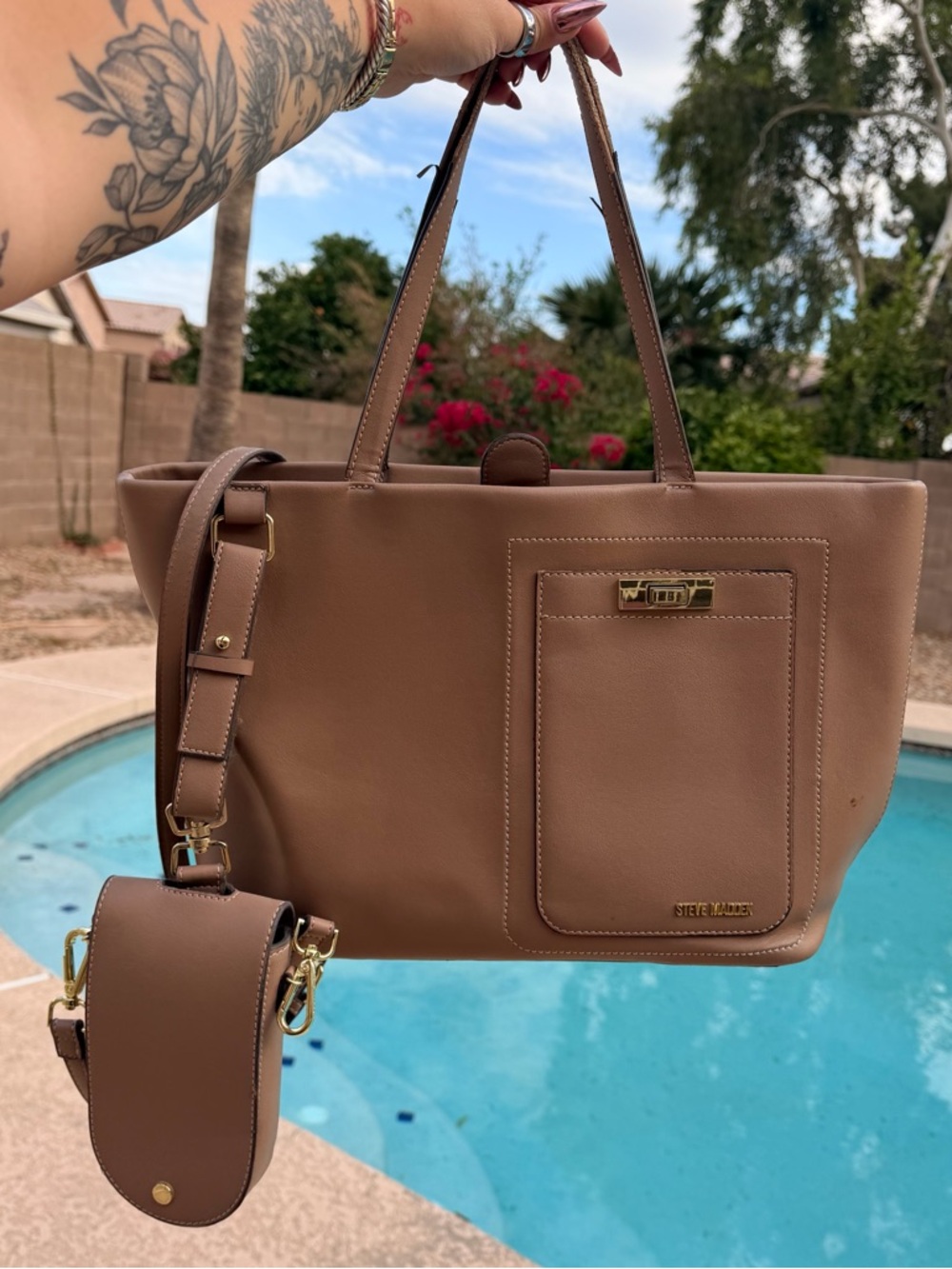 Steve Madden Taupe-Brown Tote with Removable Strap